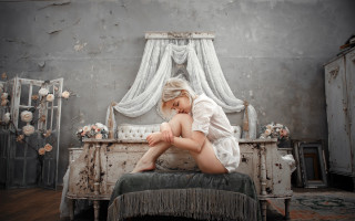 Woman sitting bed room curtain - anka zhuravleva free wallpaper