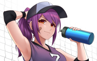 Purple hair volleyball net sportswear - purple hair holding free wallpaper