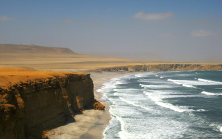 Cliff overlooking ocean waves shore - wave free wallpaper