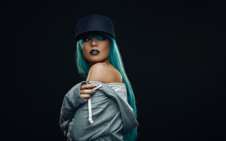 Green hair baseball cap portrait - private press free wallpaper for desktop