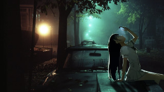 Woman car dark moonlight starry - a flashlight free wallpaper