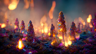 Small trees fire background blue - octane renderer free wallpaper