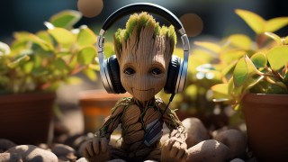Small groote headphones garden potted - ultra realistic digital art free wallpaper
