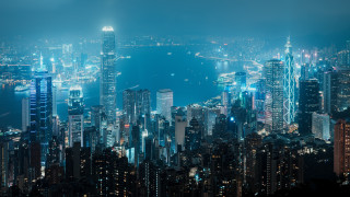 Cityscape night lights water bridge - neoism free wallpaper