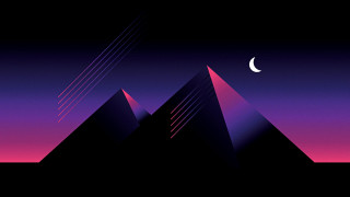 Pyramid crescent halfmoon synthwave vector - a half moon in the sky free wallpaper