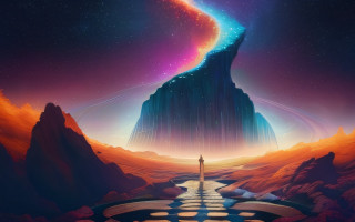 Mountain road starry sky fantasy - surreal free wallpaper