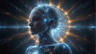Glowing brain woman cyberpunk holography - biomechanical free wallpaper