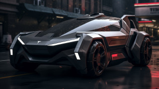 Futuristic car rainy city night - redshift free wallpaper