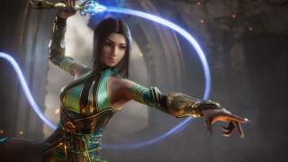 Futuristic woman sword glowing ring - a futuristic outfit holding free wallpaper