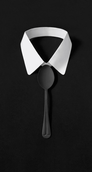 Spoon white ribbon black background - carol bove free wallpaper