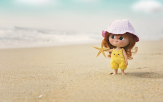 Doll beach starfish hat summer - a storybook illustration free wallpaper