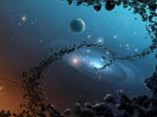 Planets blue sky stars rocks - a distant star in the background free wallpaper