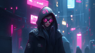 Futuristic hoodie sunglasses cyberpunk city - a futuristic city free wallpaper