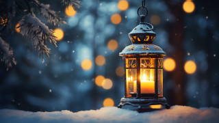 Snowy lantern pine night moon - evgeny lushpin free wallpaper