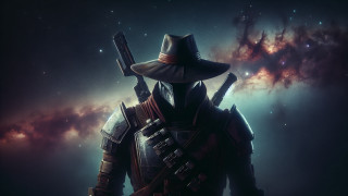 Man hat suit space background - space art free wallpaper