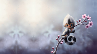 Small monkey branch pink flowers - a small monkey free wallpaper