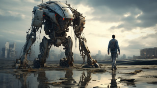 Man robot city reflection cyberpunk - a reflection of the sky free wallpaper