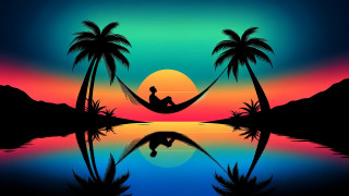 Tropical island hammock sunset reflection - a tropical island free wallpaper
