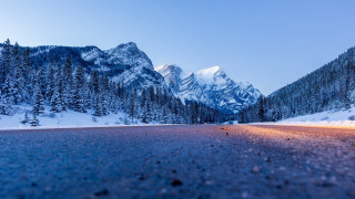 Mountain road snow trees fantasy - the side of the road free wallpaper