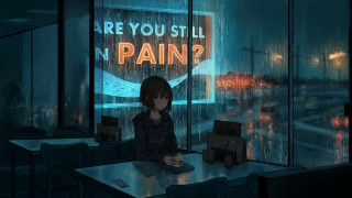 Girl cyberpunk neon sign rainy - a girl sitting free wallpaper