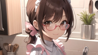 Girl glasses pinkbow kitchen kawaii - glass free wallpaper