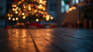 Christmas tree lit bokeh city - present free wallpaper