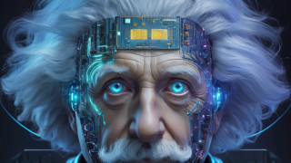 Futuristic man circuit face glowing - his forehead free wallpaper