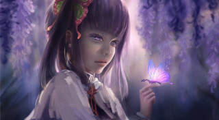 Girl butterfly purple background flowers - gothic free wallpaper for desktop