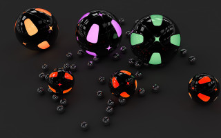 Colorful balls varied shapes glowing - computer art free wallpaper