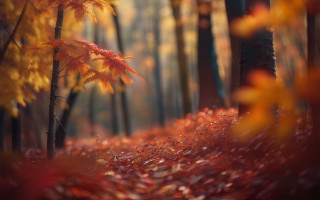 Autumn forest leaves blurry fire - lot of trees free wallpaper