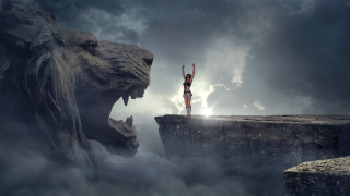 Woman dragon cliff fantasy night - matte fantasy painting free wallpaper