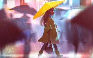 Woman rain umbrella man reflection - the rain free wallpaper