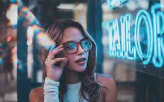 Woman glasses cellphone neon sign - drew tucker free wallpaper