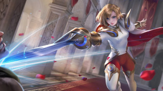 Woman sword armor blonde petals - a sword in a room free wallpaper