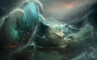 Ship wave ocean fantasy matte - a painting of a ship free wallpaper
