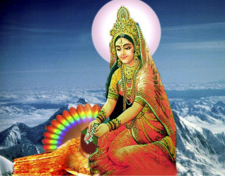 Woman red dress mountain rainbow - a full moon in the background free wallpaper for desktop