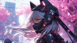 Woman catmask sword fantasy cyberpunk - cyberpunk art free wallpaper