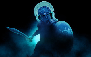 Blue costumed man sword shield - exekia free wallpaper