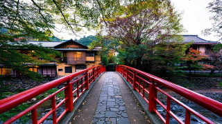 Red bridge stream park houses - house free wallpaper