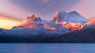 Mountain range boat sunset pink - sunset free wallpaper