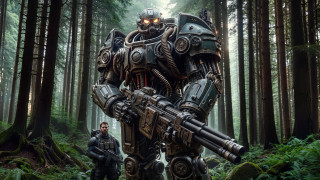 Man robot forest gun ants - his hand and another man free wallpaper