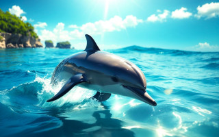 Dolphin ocean island rock sun - ocean free wallpaper