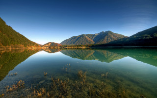 Lake mountains grass sky clouds 7 - a clear sky above free wallpaper