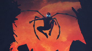 Spiderman flying city night red - the air over a city free wallpaper