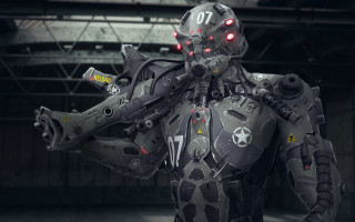Red eyed metal robot cyborg - a robot free wallpaper