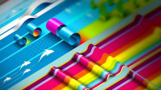Colorful surfboard dolphins rainbow wave - surreal free wallpaper