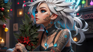 Woman tattoo christmas wreath cyberpunk - artgerm free wallpaper for desktop