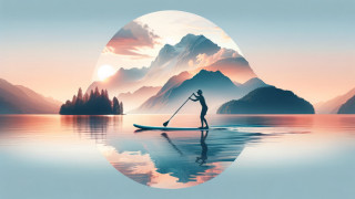 Paddleboard lake mountains sunset reflection - a person riding free wallpaper