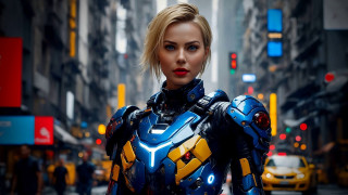 Futuristic woman cyberpunk city blonde - cyberpunk art free wallpaper