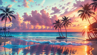 Beach sunset palm trees boat - palm tree and a sunset in the background free wallpaper